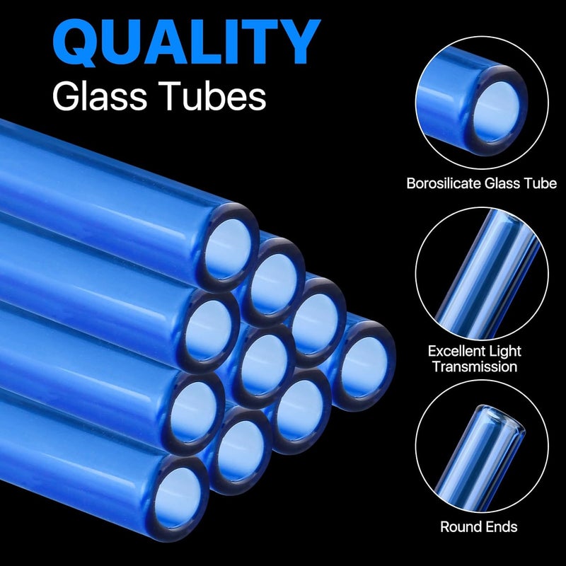 Lainballow 20pcs 4 Inch Blue Borosilicate Glass Blowing Tubes, 12mm OD, 8mm ID, 2mm Thick Wall, with 4 Cleaning Brushes - Image 3